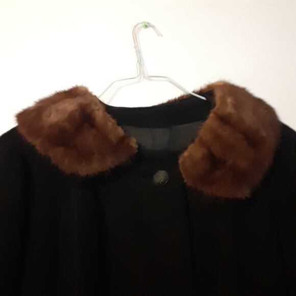 Vintage EINIGER Black Wool, Button-Down Fur Trim Collar Swing Coat Sears - Picture 2 of 9